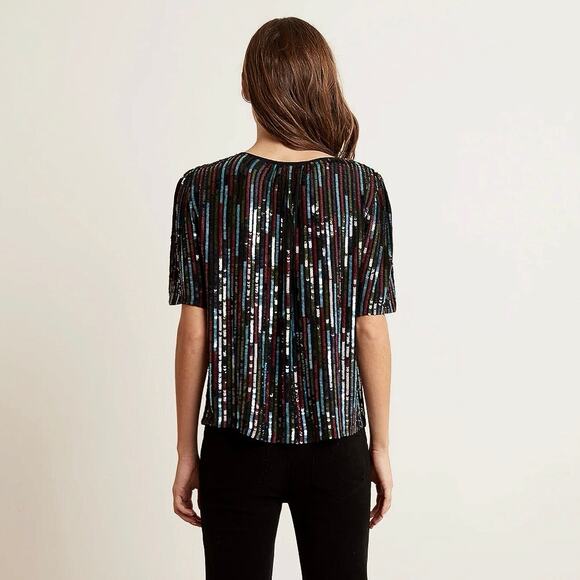 Velvet by Graham & Spencer Multicolor Sequin Metallic Short Sleeve Blouse Top XL - Picture 2 of 8